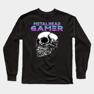 Metalhead Gamer Quarter Skull Blue Tone Long Sleeve T-Shirt